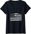 Womens Birthday American Flag Michael American US Flag V-Neck Apparel | Viral Streetwear Style
