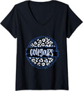 Womens Cougars Blue Cheetah Leopard School Sports Fan Team Spirit V Neck Apparel Viral TikTok Find Best Seller Look