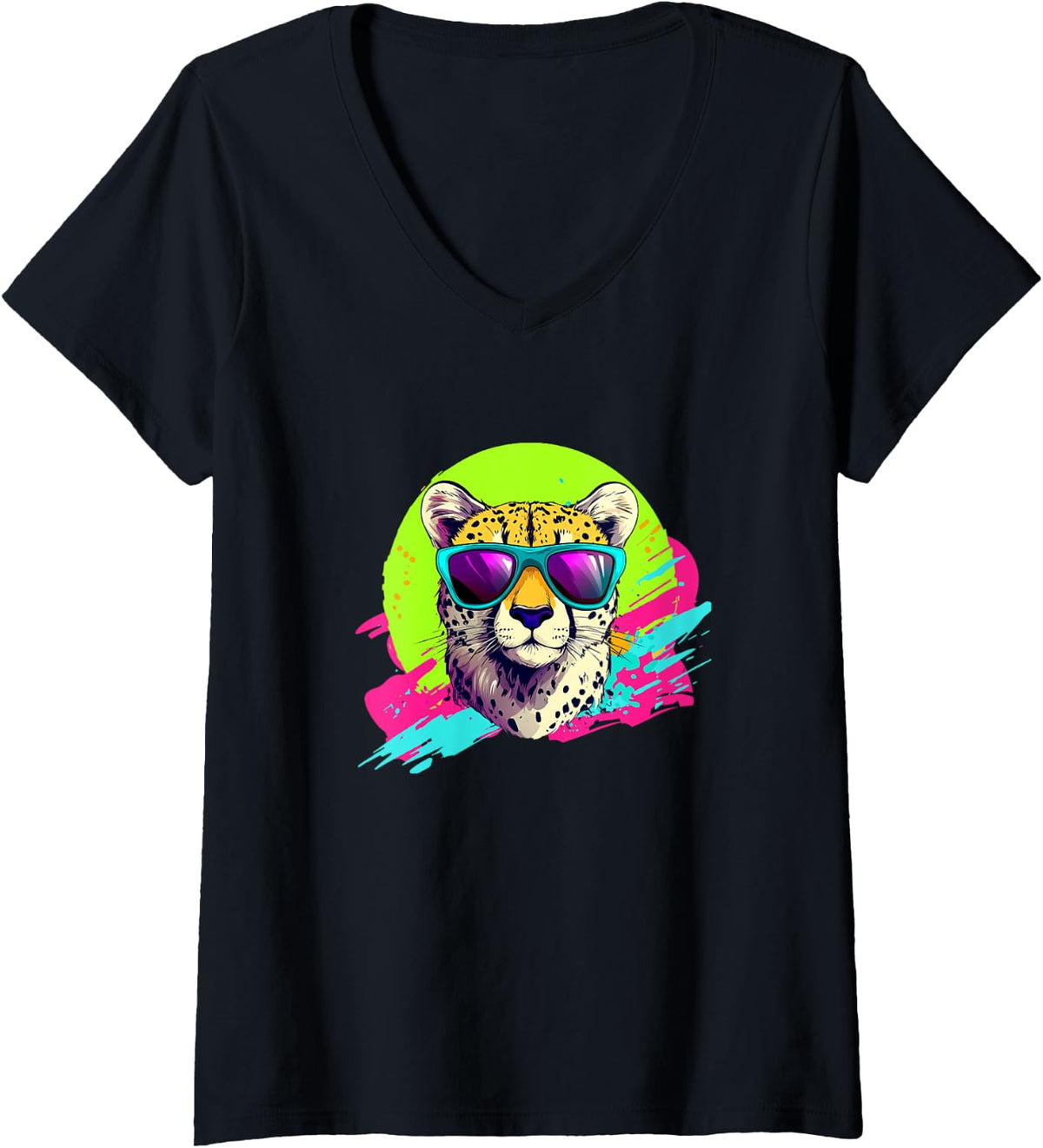 Womens Funny Retro Vintage 80s Mens Womens Cheetah Lover V Neck Apparel Streetwear Style Fan Favorite