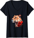 Womens Cheetah Face Flower V Neck Apparel Trending US Hot Right Now