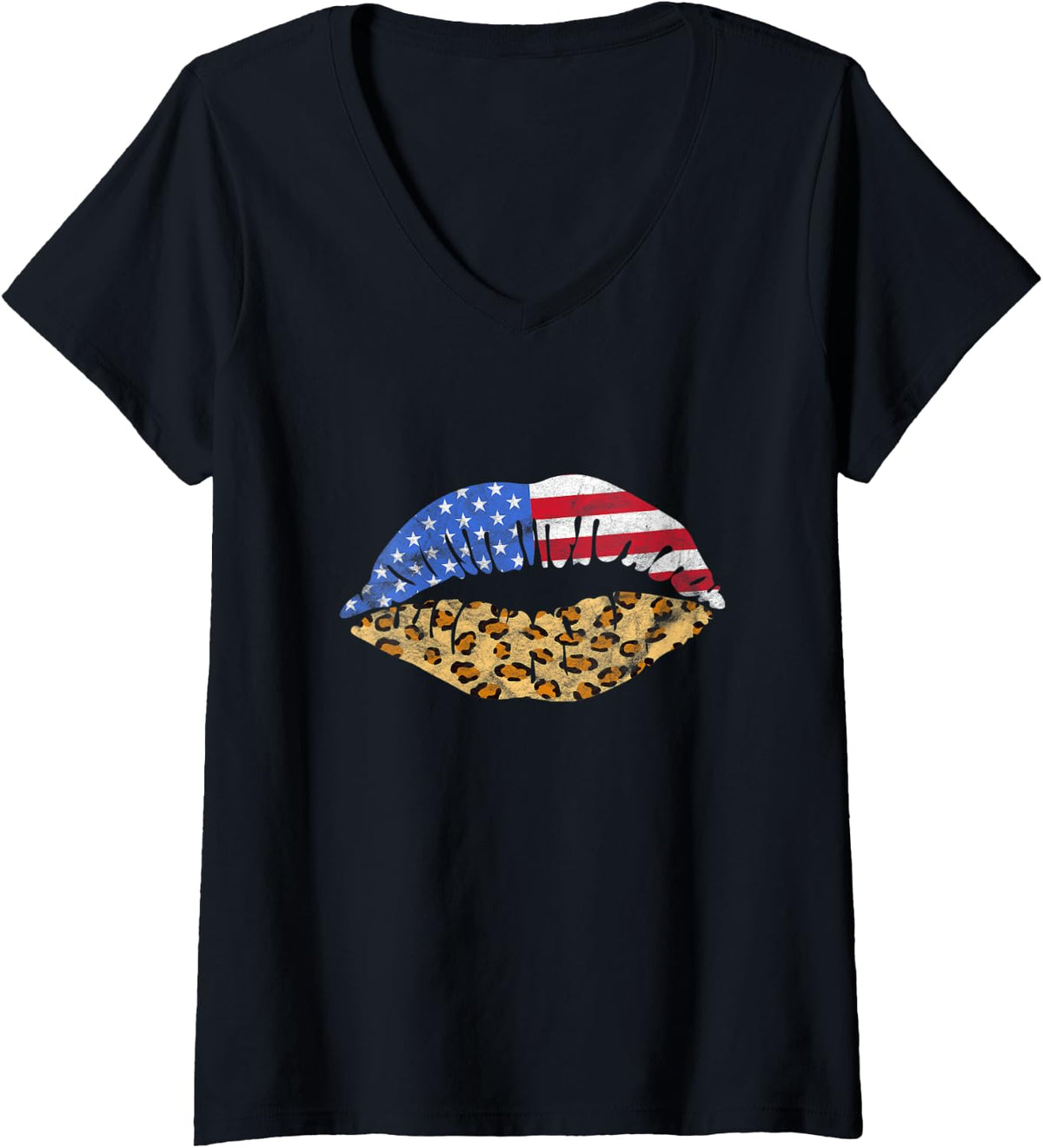 Womens Patriotic Lips American Flag Lips Kisses Cheetah 4th of July V Neck Apparel Trending US Best Seller Look