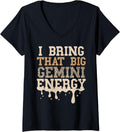 Womens Gemini Birthday Cheetah Women Big Gemini Energy Vibes Drip V Neck Apparel High Search Demand Gift Ready