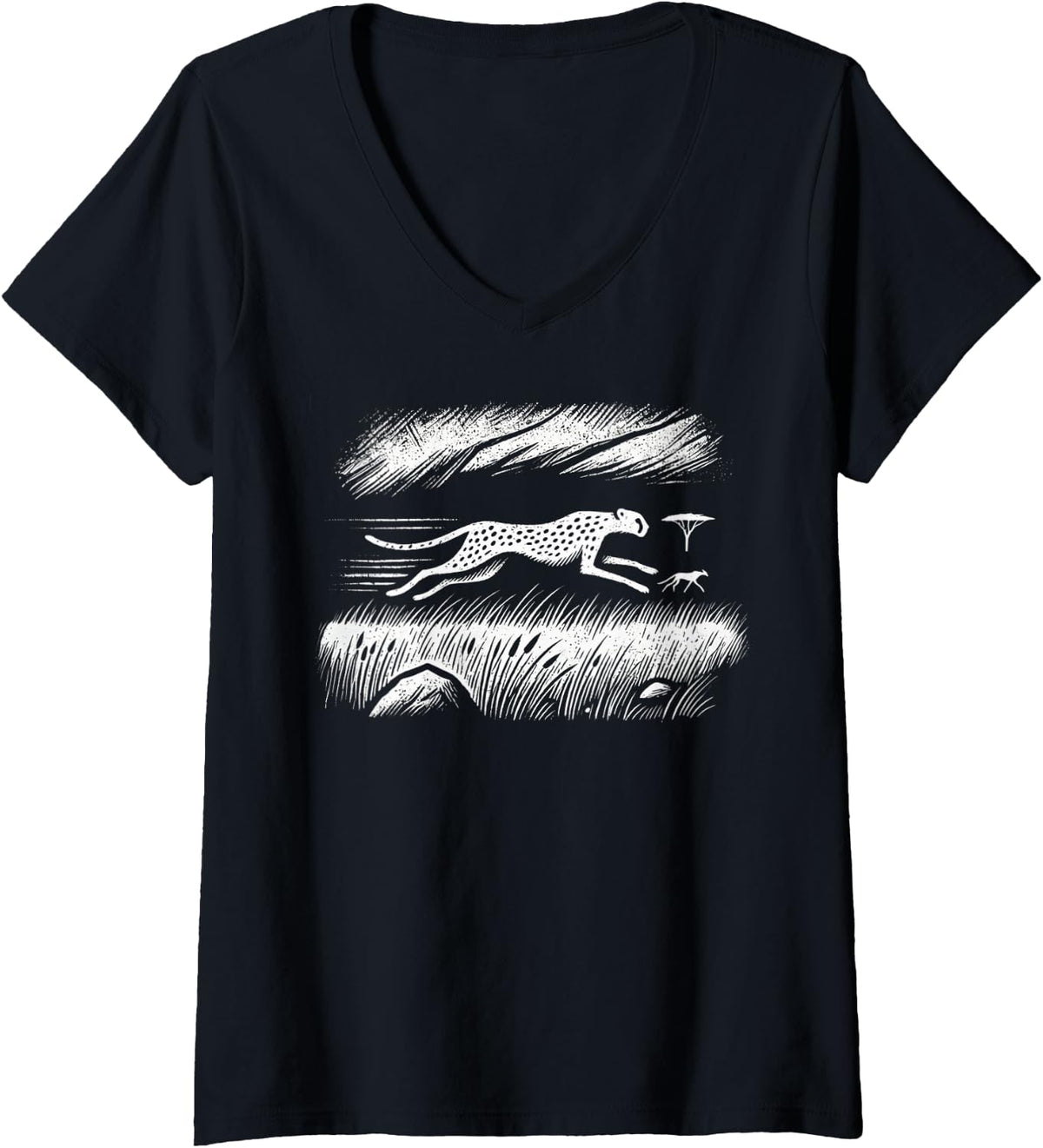 Womens Silhouette Running Mammal Wildlife Savanna Cute Cheetah V Neck Apparel Streetwear Style Hot Right Now