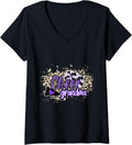 Womens Cheer Grandma Shirt Megaphone Purple Leopard Cheetah Print V Neck T Shirt Premium Print Best Seller Look