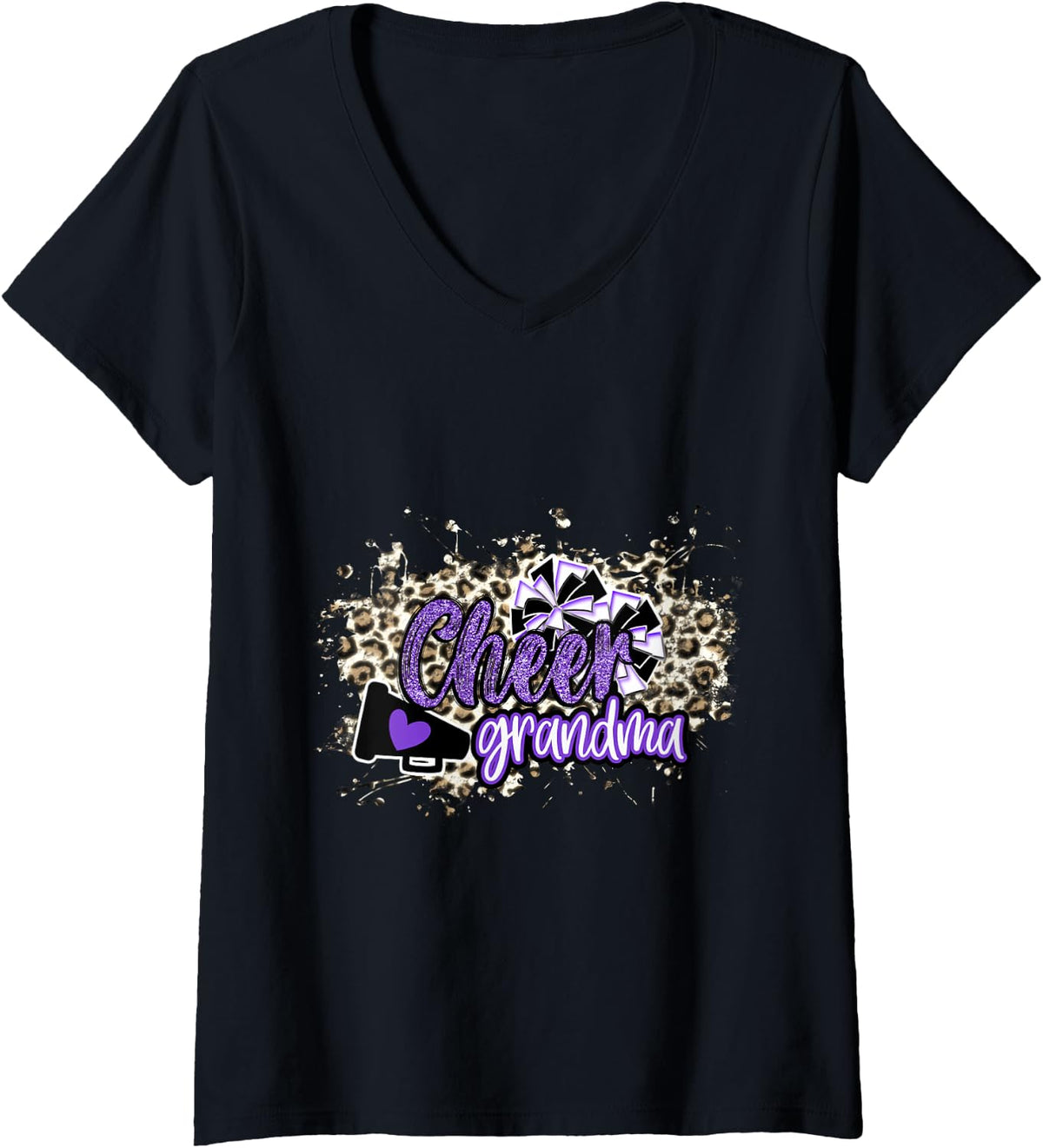 Womens Cheer Grandma Shirt Megaphone Purple Leopard Cheetah Print V Neck T Shirt Premium Print Best Seller Look