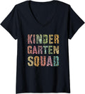 Womens KINDERGARTEN SQUAD Leopard Print Teacher Hello Kinde Vintage V Neck Apparel Trending US US Top Pick