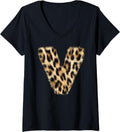 Womens Letter V Cheetah Leopard Initial Print Name Zebra Matching V Neck Apparel Streetwear Style Everyday Wear