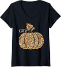 Womens Leopard or Cheetah Print Pumpkin Halloween Thanksgiving Fall V Neck Apparel Premium Print Best Seller Look
