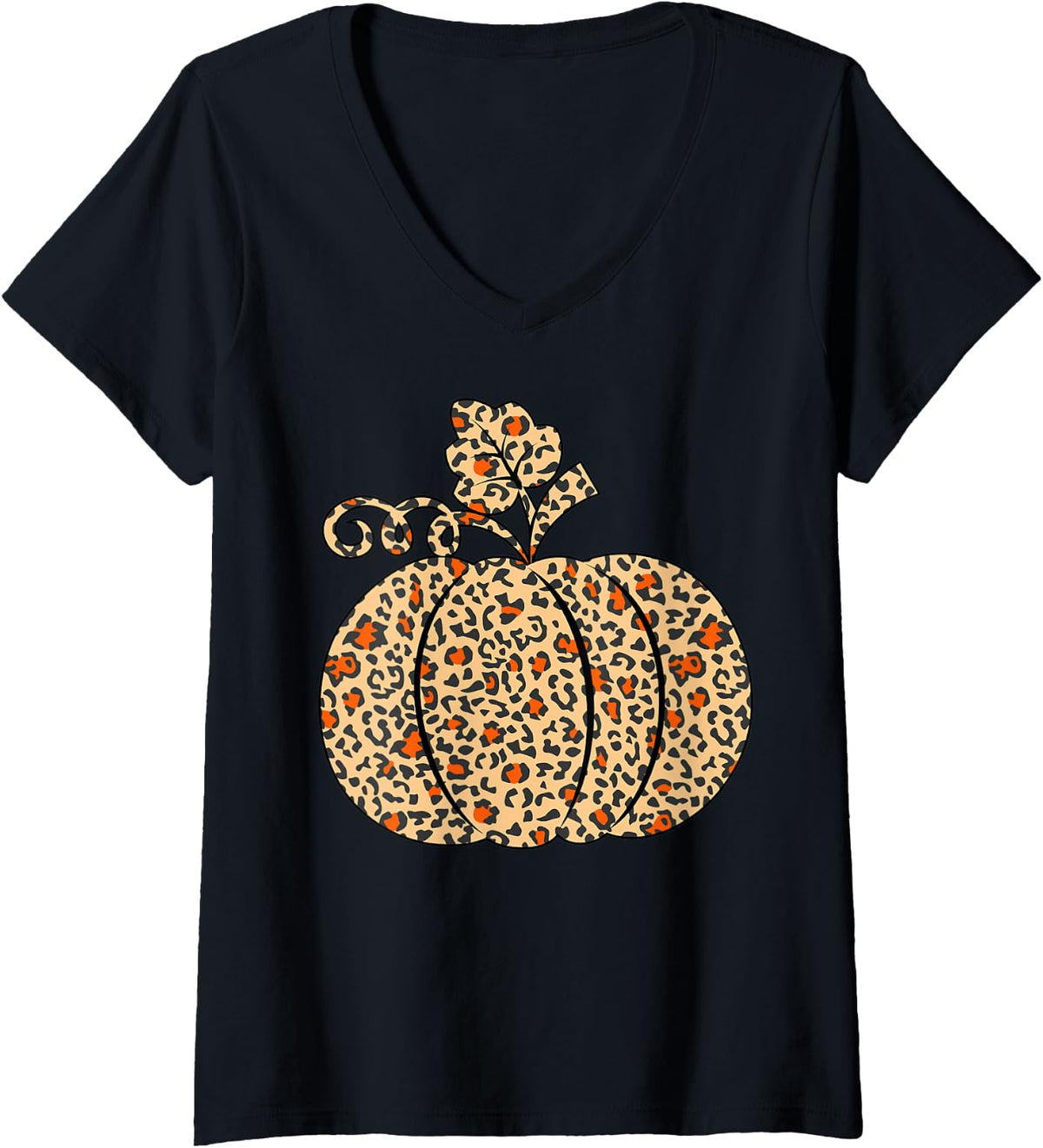 Womens Leopard or Cheetah Print Pumpkin Halloween Thanksgiving Fall V Neck Apparel Premium Print Best Seller Look