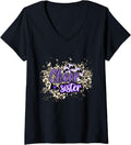 Womens Cheer Sister Shirt Megaphone Purple Leopard Cheetah Print V Neck T Shirt Viral TikTok Find Best Seller Look