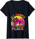 Womens Paddle Board Standup Funny My Happy Place Sub Girl Women V-Neck Apparel | Bestseller Style | Daily Wear Essential