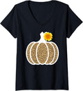 Womens Pumpkin Sunflower Leopard Cheetah Print Halloween Autumn V Neck Apparel High Search Demand Gift Ready