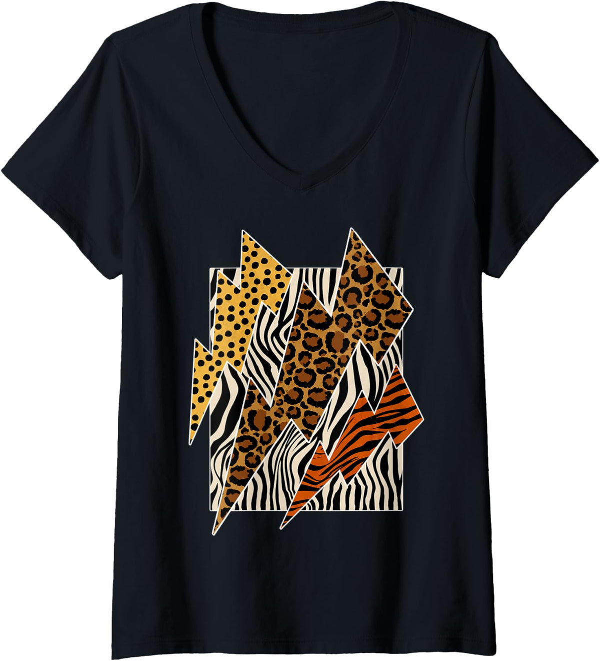 Womens Tiger Leopard Cheetah Zebra Lightning Tee Animal Print V Neck T Shirt Premium Print Gift Ready
