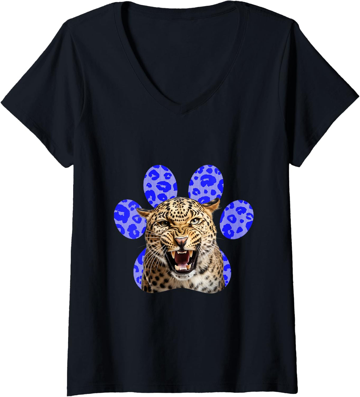 Womens Paw Leopard Print Cool Dog Love Animal Cheetah Leopard Print V Neck Apparel Streetwear Style Fan Favorite
