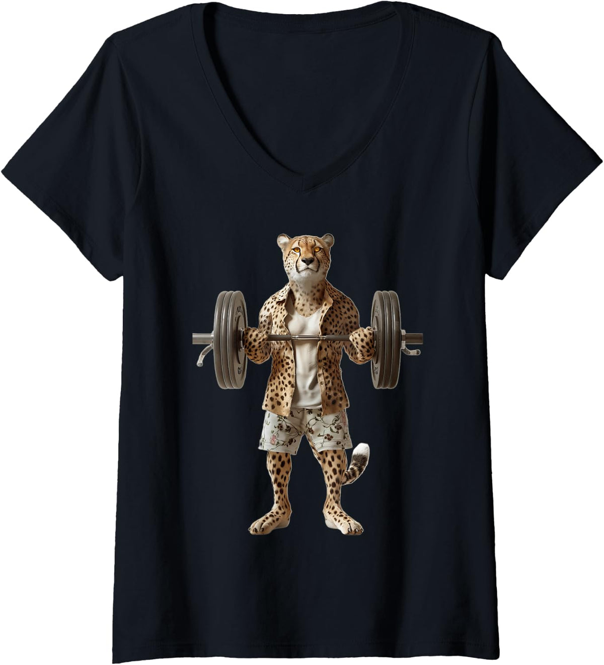 Womens Cheetah Barbell V Neck Apparel Comfort Fit US Top Pick