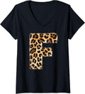 Womens Letter F Cheetah Leopard Initial Print Name Zebra Matching V Neck Apparel Comfort Fit Gift Ready