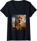 Womens Cheetahs Animal Cheetah V Neck Apparel Premium Print Everyday Wear