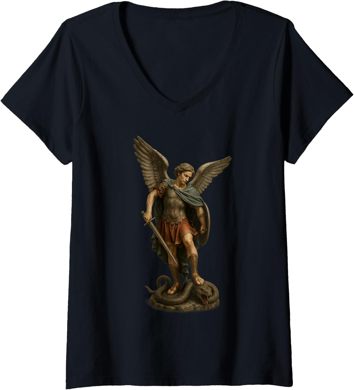 Womens Saint Michael The Archangel Defeating Satan - Catholic V-Neck Apparel | Everyday Casual Wear