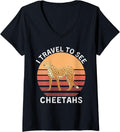 Womens Retro I Travel To See Cheetahs Vintage Cheetahs Lover V Neck Apparel Premium Print Best Seller Look