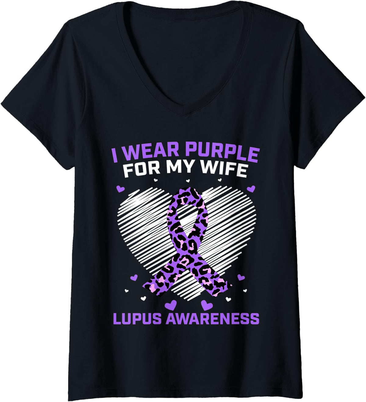 Womens Cute I Wear Purple For My Wife Lupus Awareness Cheetah Print V Neck Apparel Comfort Fit Best Seller Look