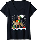 Womens Elf Riding Cheetah Christmas Tree Colorful Lights Lover Kids V Neck Apparel Viral TikTok Find Fan Favorite