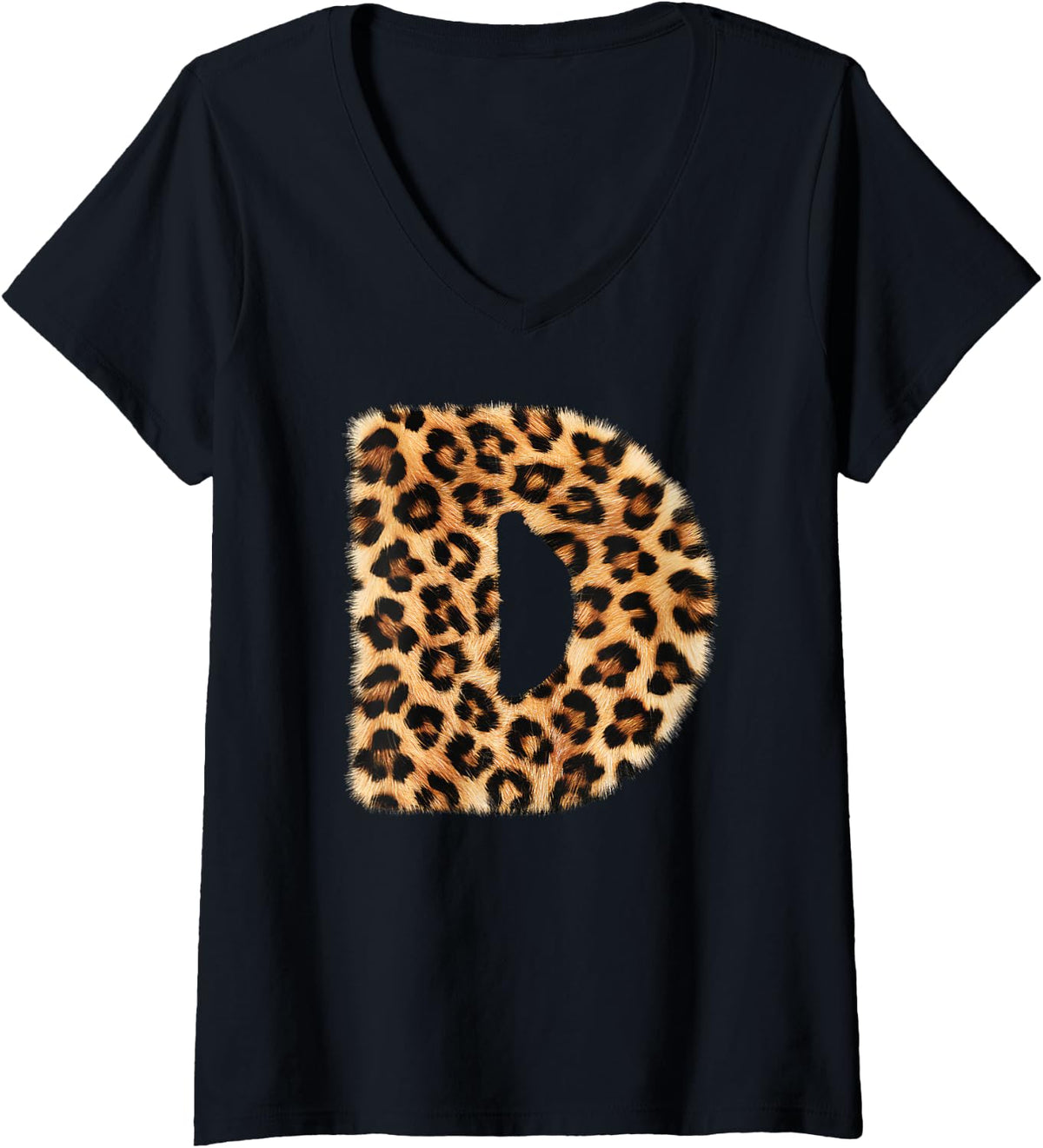 Womens Letter D Cheetah Leopard Initial Print Name Zebra Matching V Neck Apparel Trending US Fan Favorite