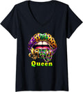 Womens Mardi Gras Queen Lips Outfit Women Cheetah Leopard Print V Neck Apparel Streetwear Style Gift Ready