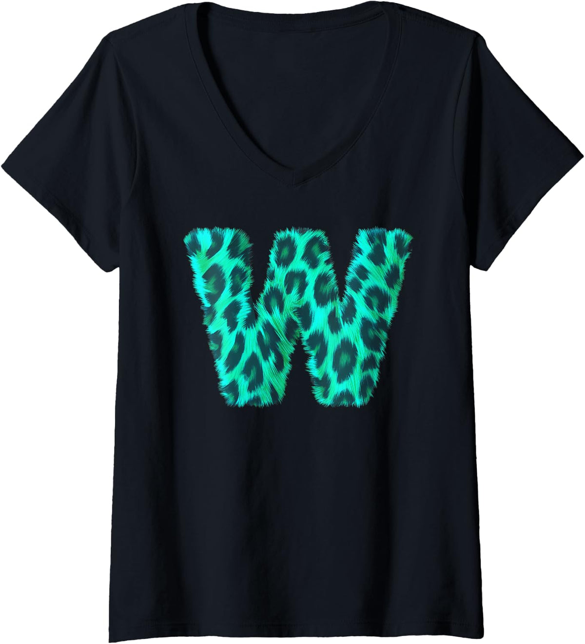 Womens Letter W Cheetah Leopard Print Blue Initial Zebra Matching V Neck Apparel Comfort Fit Gift Ready