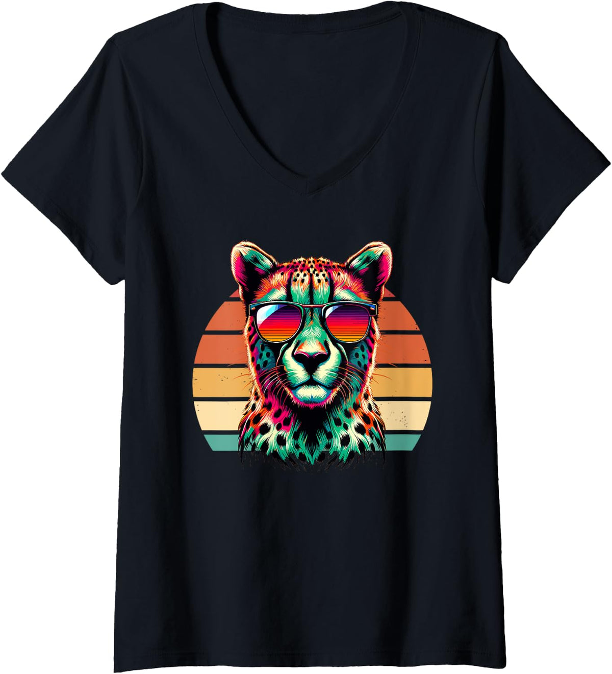 Womens Pop Art Sunglasses Cheetah Lover Wildlife Safari Cheetahs V Neck Apparel Comfort Fit Fan Favorite