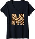 Womens Letter M Cheetah Leopard Initial Print Name Zebra Matching V Neck Apparel High Search Demand Best Seller Look
