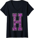 Womens Leopard Cheetah Print Capital Letter H Monogram Initial Pink V Neck Apparel Viral TikTok Find US Top Pick