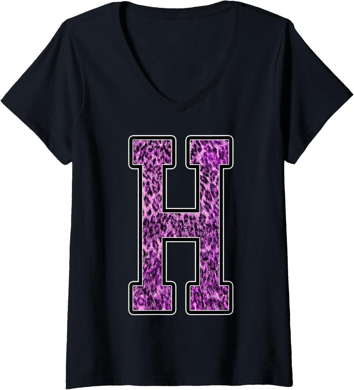 Womens Leopard Cheetah Print Capital Letter H Monogram Initial Pink V Neck Apparel Viral TikTok Find US Top Pick