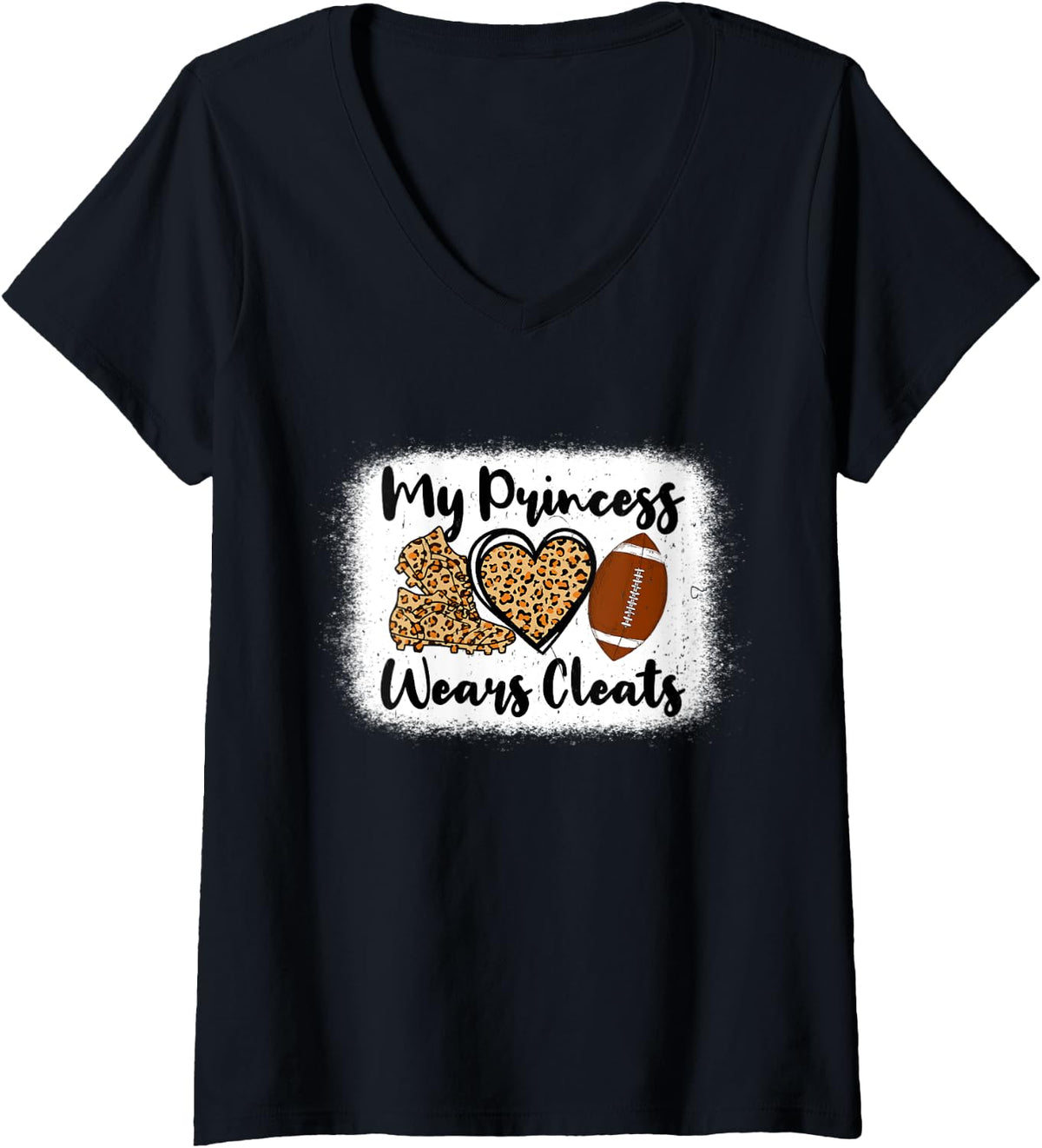 Womens My Princess Wears Cleats Football Mom Leopard Football girl V Neck Apparel High Search Demand Fan Favorite