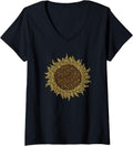 Womens Sunflower Leopard Print Tee Cheetah Animal Graphic Boho V Neck T Shirt Streetwear Style Best Seller Look