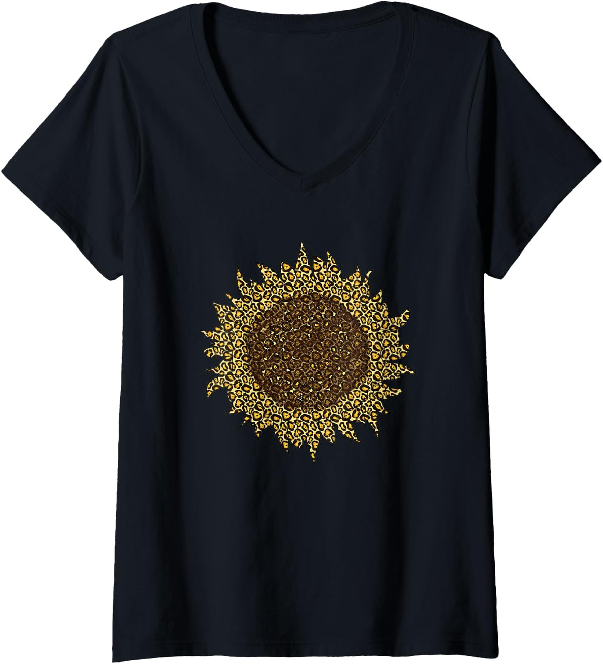 Womens Sunflower Leopard Print Tee Cheetah Animal Graphic Boho V Neck T Shirt Streetwear Style Best Seller Look