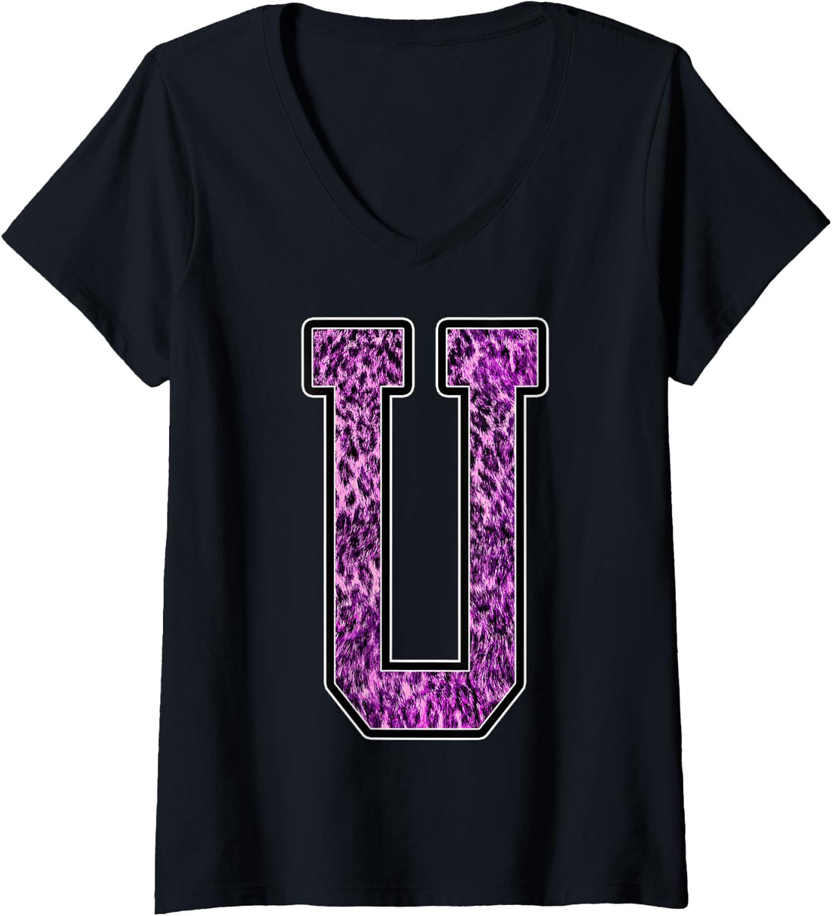 Womens Leopard Cheetah Print Capital Letter U Monogram Initial Pink V Neck Apparel Trending US Gift Ready