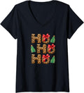 Womens Ho Ho Ho Merry Christmas T Shirt Cute Cheetah Print Clothes V Neck T Shirt Premium Print Hot Right Now