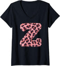 Womens Letter Z Cheetah Leopard Print Pink Initial Zebra Matching V Neck Apparel Trending US US Top Pick