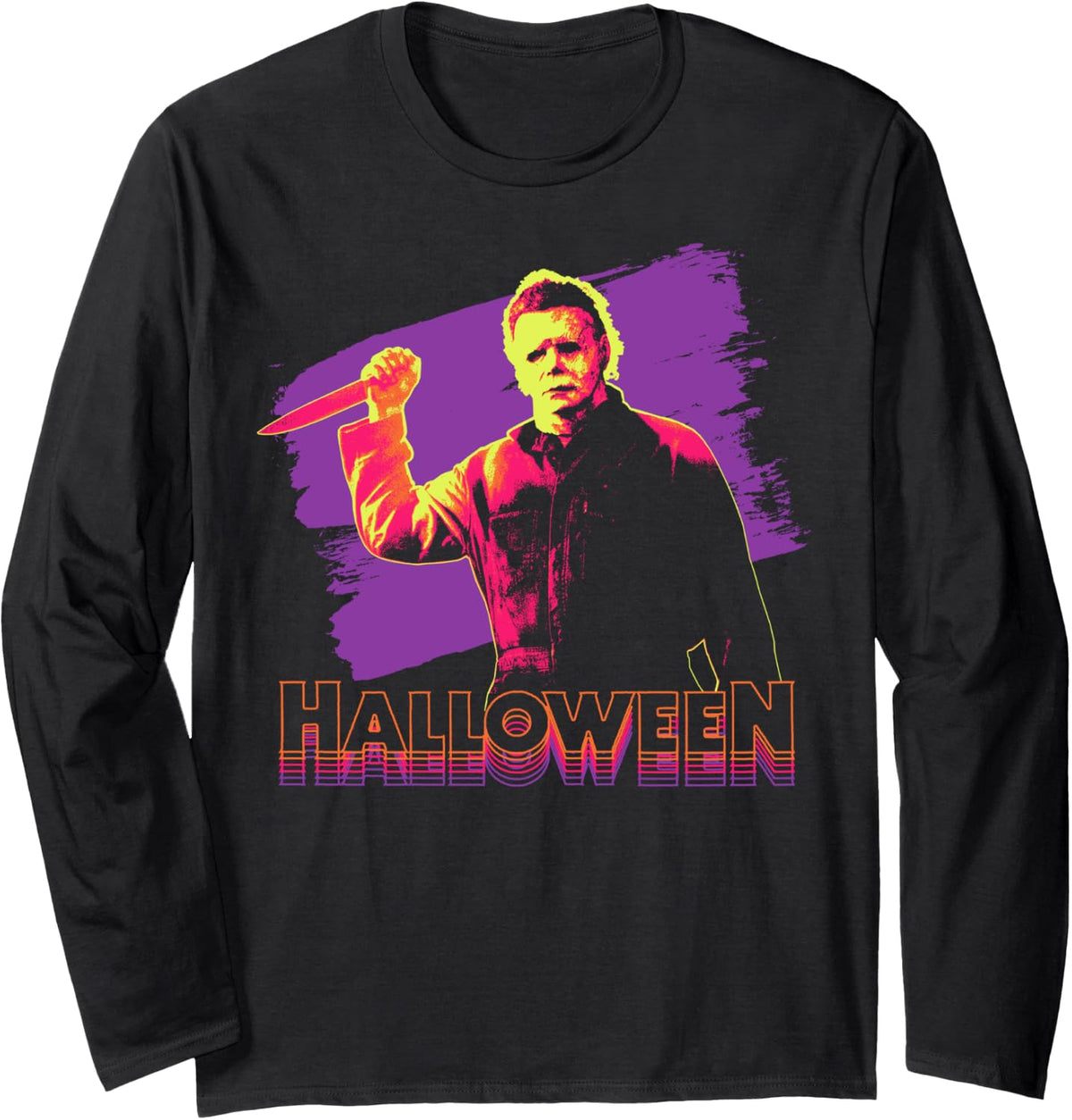 Halloween Michael Myers Neon Portrait Long Sleeve Apparel | Perfect Gift Idea