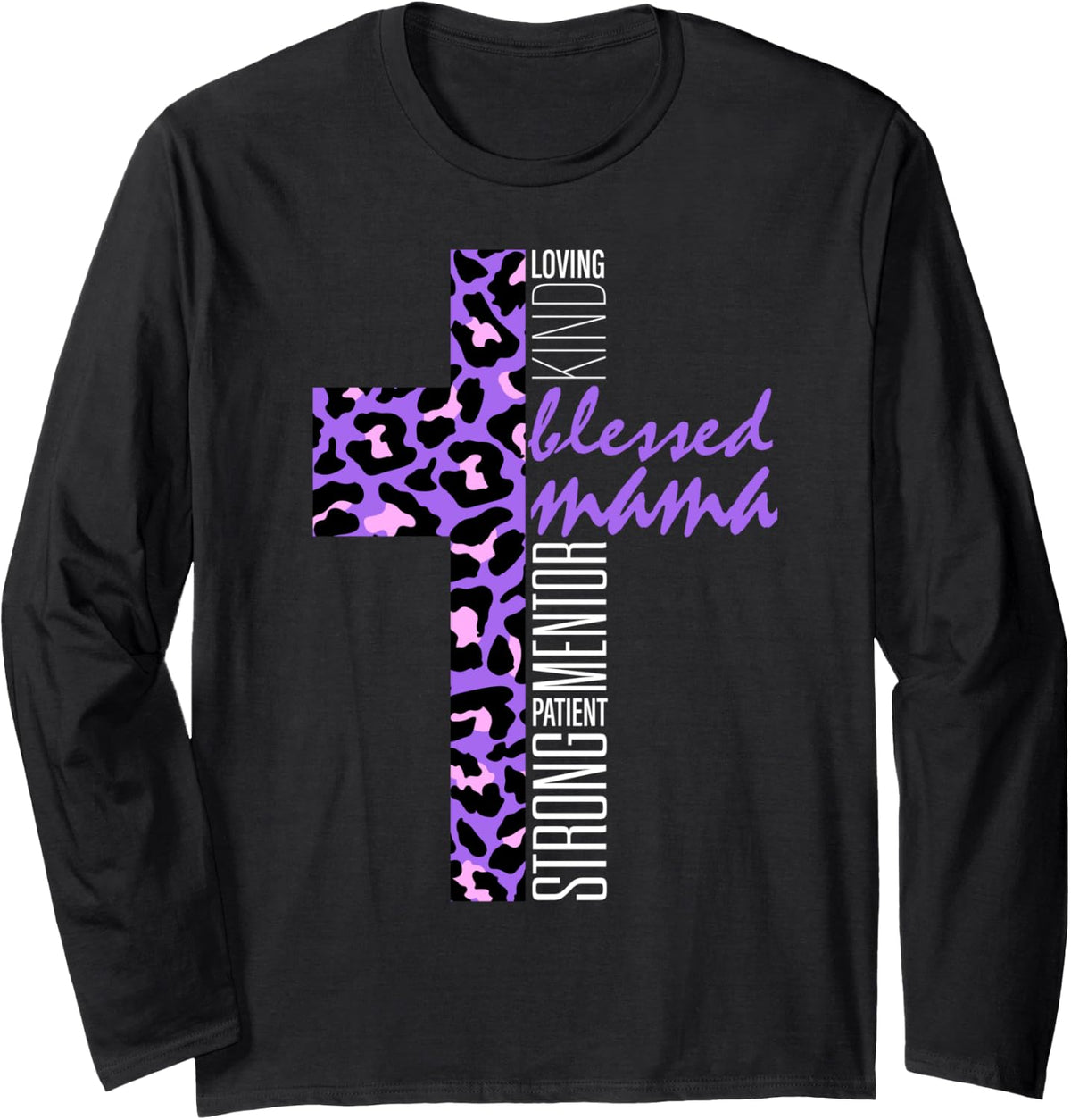 Purple Blessed Mama Cheetah Print Christian Mom Mothers Day Long Sleeve Long Sleeve T Shirt Streetwear Style Fan Favorit