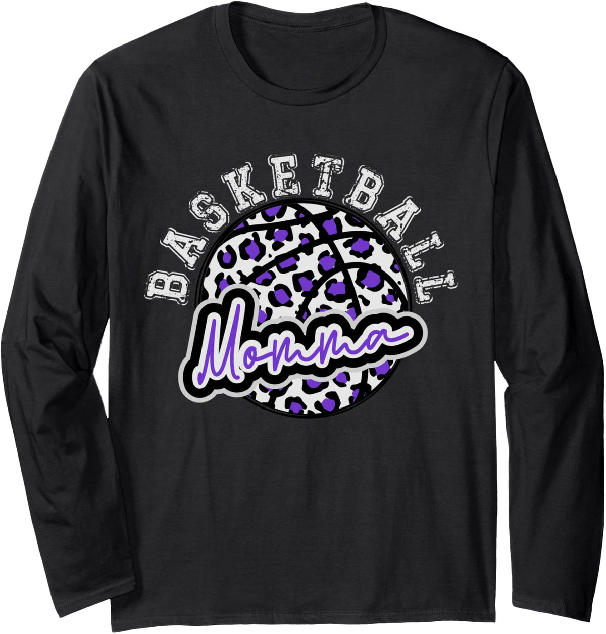Leopard Cheetah Basketball Momma Purple Trendy Spirit Long Sleeve Long Sleeve T Shirt Premium Print Everyday Wear