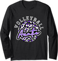 Leopard Cheetah Volleyball Purple Auntie Shirt Womens Trendy Long Sleeve Long Sleeve T Shirt Trending US Everyday Wear