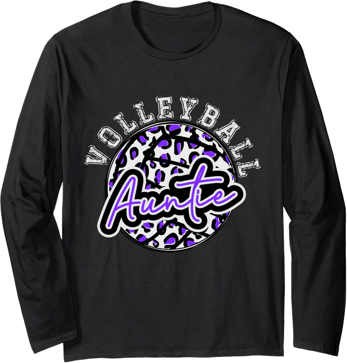Leopard Cheetah Volleyball Purple Auntie Shirt Womens Trendy Long Sleeve Long Sleeve T Shirt Trending US Everyday Wear