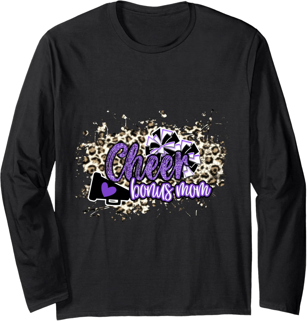 Cheer Bonus Mom Shirt Megaphone Purple Leopard Cheetah Print Long Sleeve Long Sleeve T Shirt Streetwear Style Best Selle