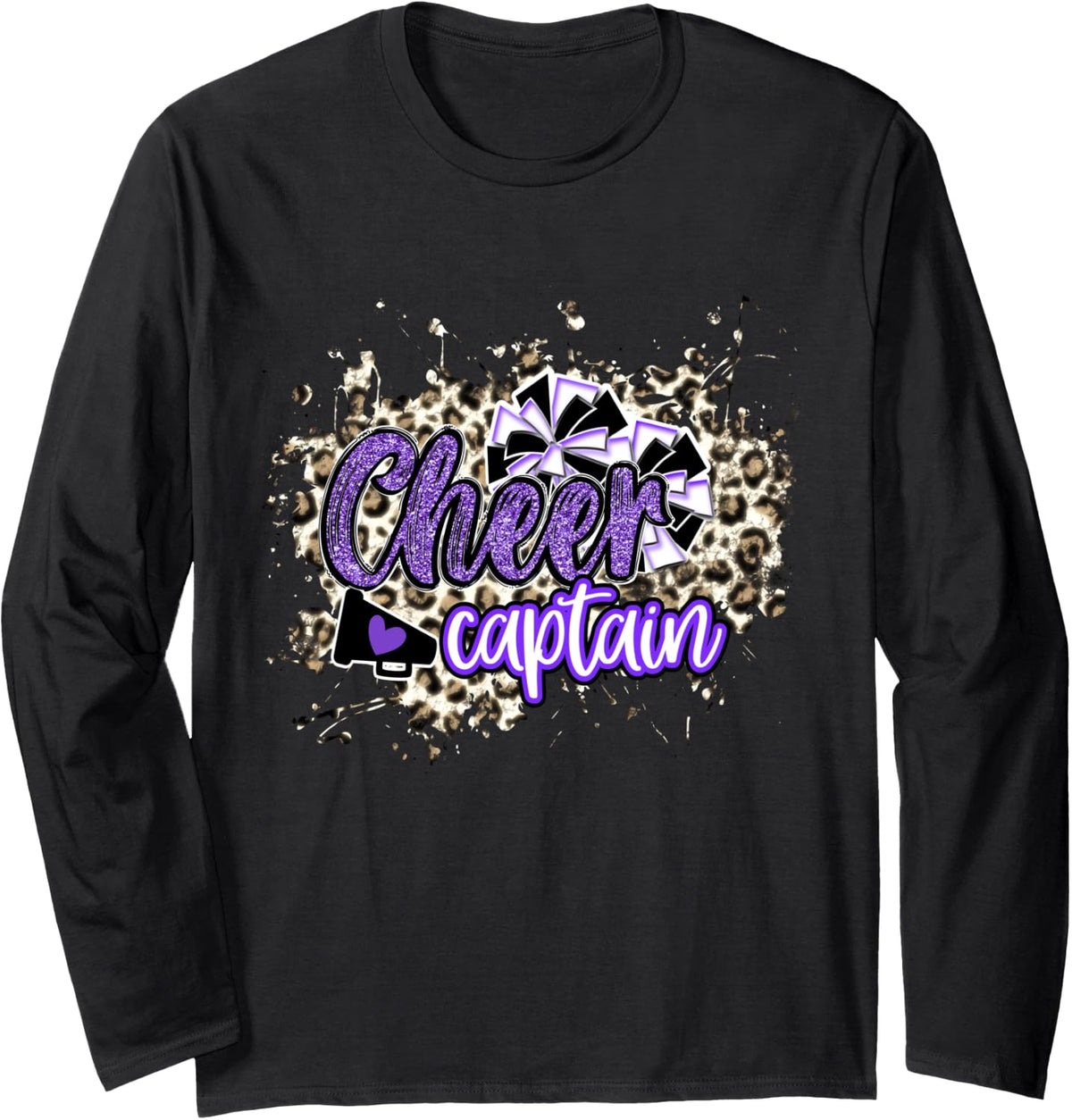Cheer Captain Shirt Megaphone Purple Leopard Cheetah Print Long Sleeve Long Sleeve T Shirt Streetwear Style Hot Right No
