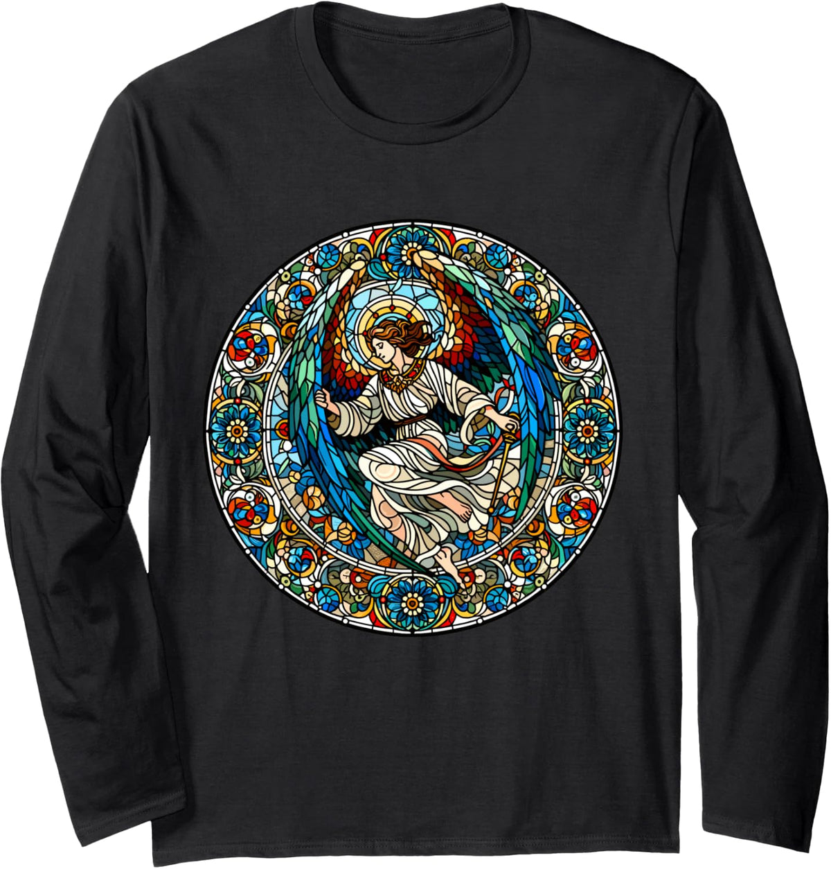 Stained Glass Archangel Saint Michael Long Sleeve Apparel | US Best Seller