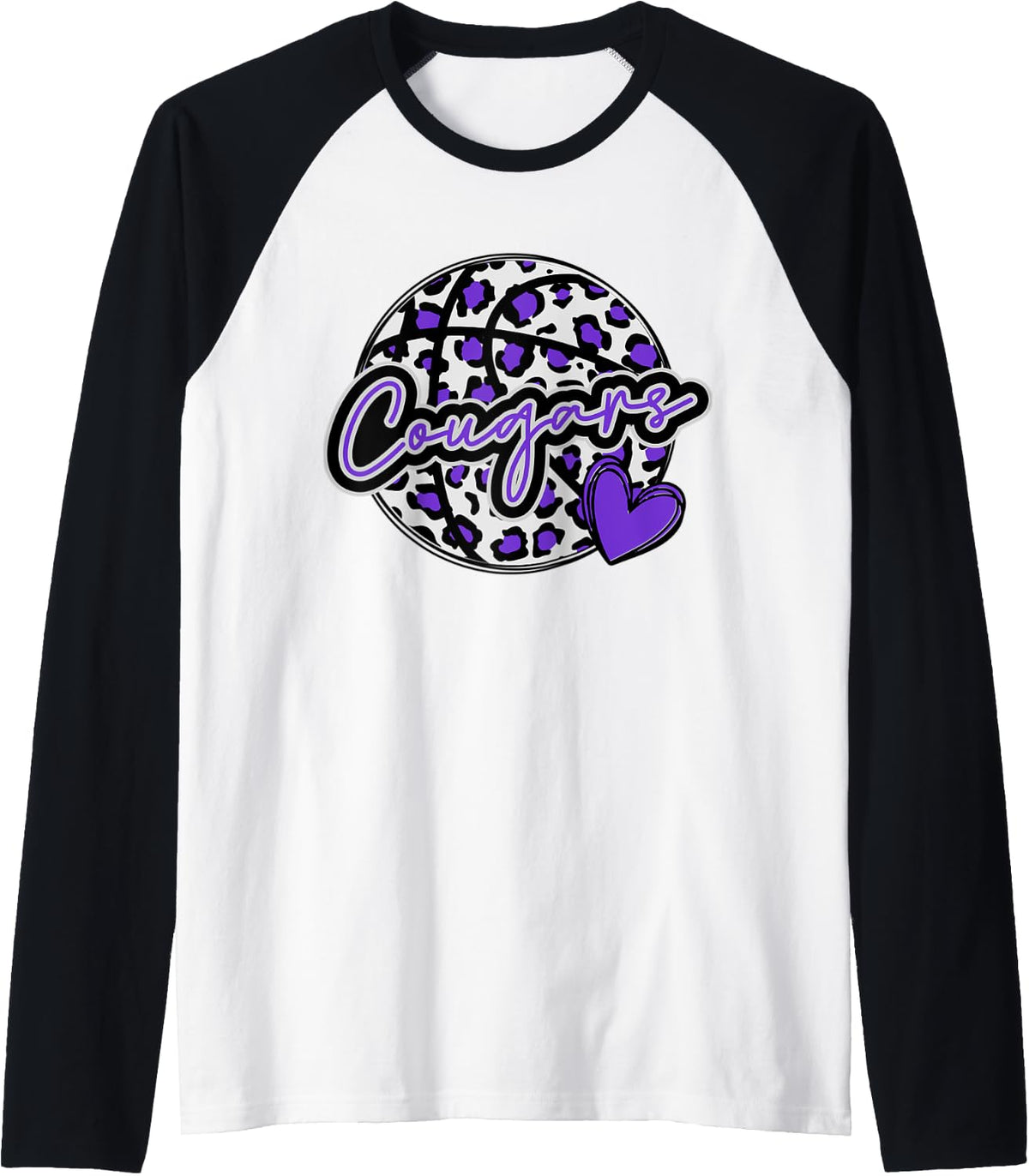 Leopard Cheetah Basketball COUGARS Purple Spirit Game Tee Raglan Baseball Tee T Shirt Streetwear Style Fan Favorite