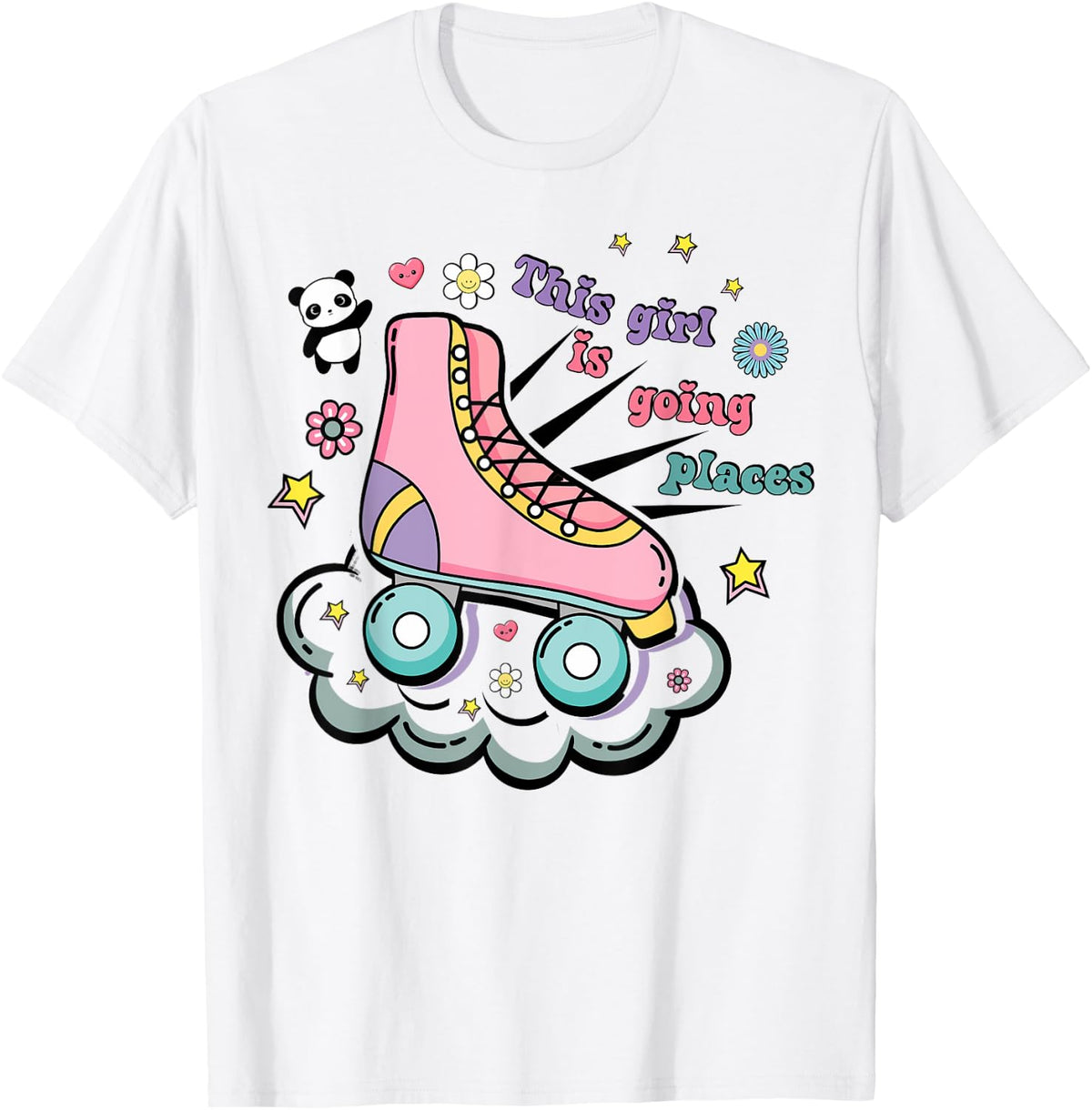 Retro Panda Stars Pink Rollerskate This Girl Is Going Places Apparel | Google Shopping Optimized | Top Rated Comfort