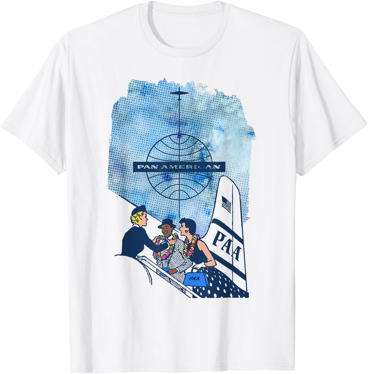 Pan Am Hostess Placing Rainbow Lei On Customer Apparel | High Search Volume | Customer Favorite
