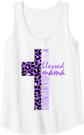 Womens Blessed Mama Cross Purple Cheetah Print Christian Mom Mother Tank Top Tank Top Comfort Fit US Top Pick